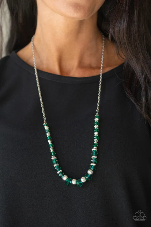 Stratosphere Sparkle - Oversized Green Crystal Textured Accent Necklace N#3565