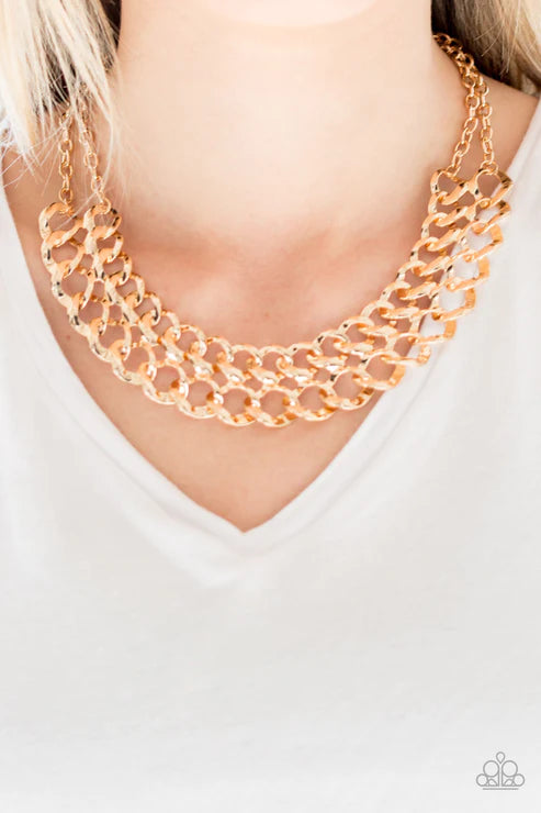 Street Meet and Greet - Gold Asymmetrical Web Fringe Necklace N#2832