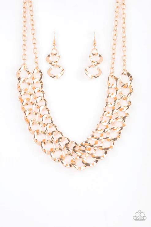 Street Meet and Greet - Gold Asymmetrical Web Fringe Necklace N#2832