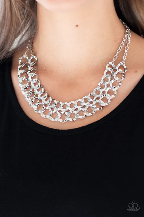 Street Meet and Greet - Silver Asymmetrical Web Fringe Necklace N#3982