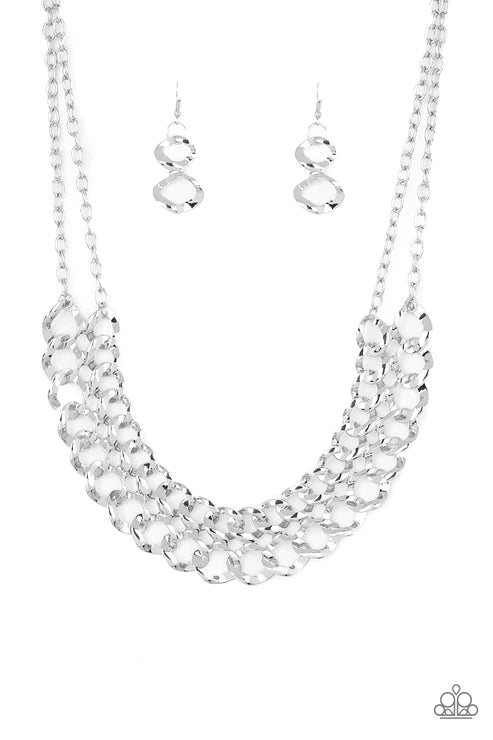 Street Meet and Greet - Silver Asymmetrical Web Fringe Necklace N#3982