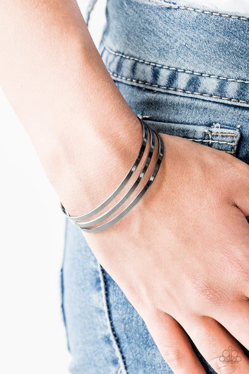 Street Sleek - Black Flat Cuff Bracelet B#6523
