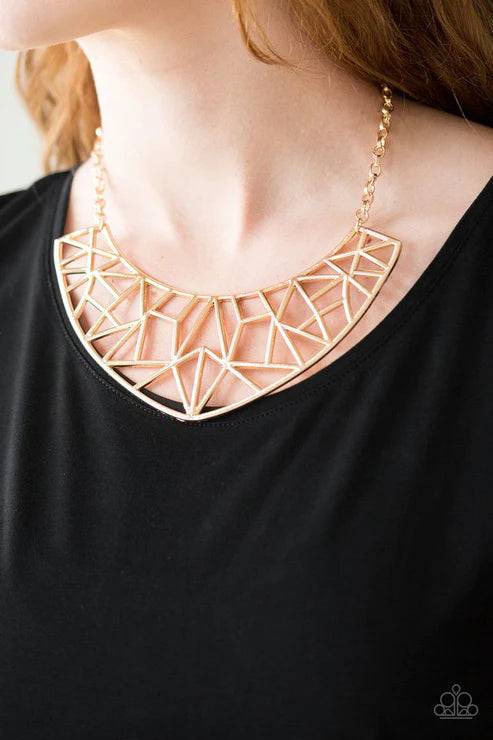 Strike While HAUTE - Oversized Gold Shattered Crescent Necklace N#3437