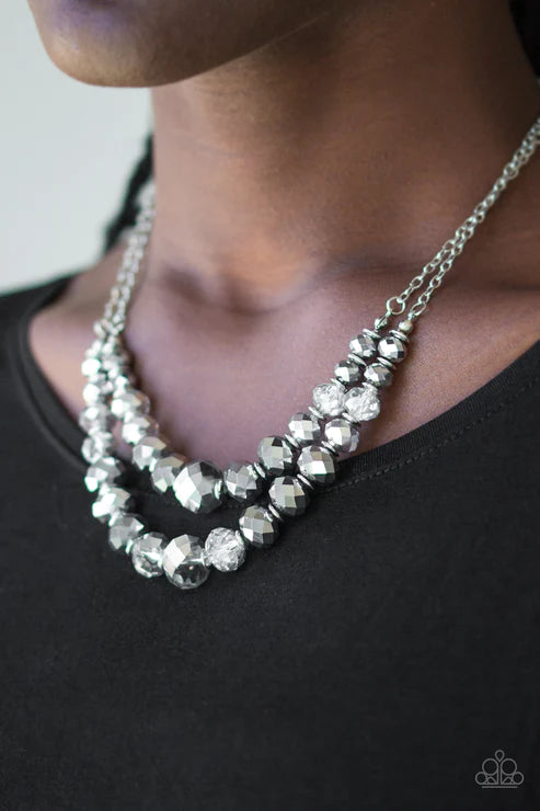 Strikingly Spellbinding - Silver Smoky Crystal Faceted Hematite Accent Necklace N#7177