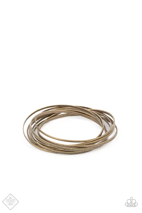 Suddenly Synced - Brass Rustic Textured Bracelet Stack B#489