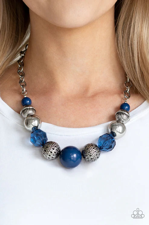 Sugar, Sugar - Oversized Blue Crystal Textured Linear Accent Necklace N#4026