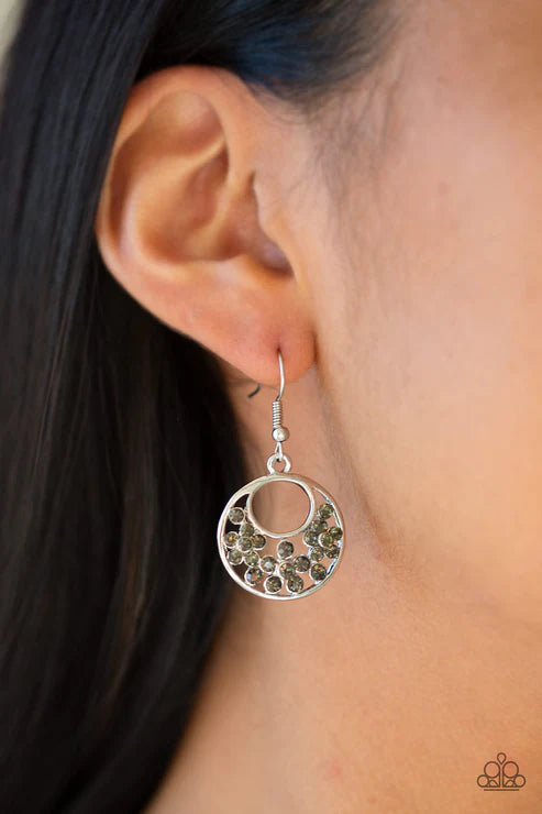 Sugary Shine - Silver Smoky Encrusted Hoop Earrings E#6849