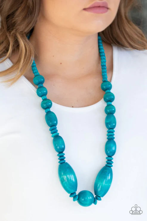 Summer Breezin - Oversized Blue Distressed Wood Accent Draped Necklace N#4882