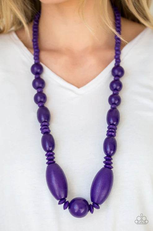 Summer Breezin - Oversized Purple Distressed Wood Accent Draped Necklace N#5873