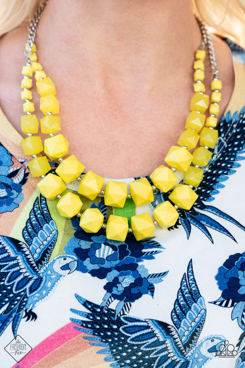 2-Piece Yellow Faceted Opaque Solid Illuminating Cube Infused Edgy Geometrical Set SET#6625
