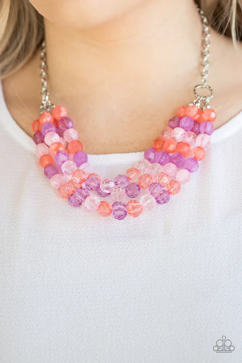 Summer Ice - Multi (Coral/Pink/Purple) Cloudy/Glassy Faceted Crystal Necklace N#3388
