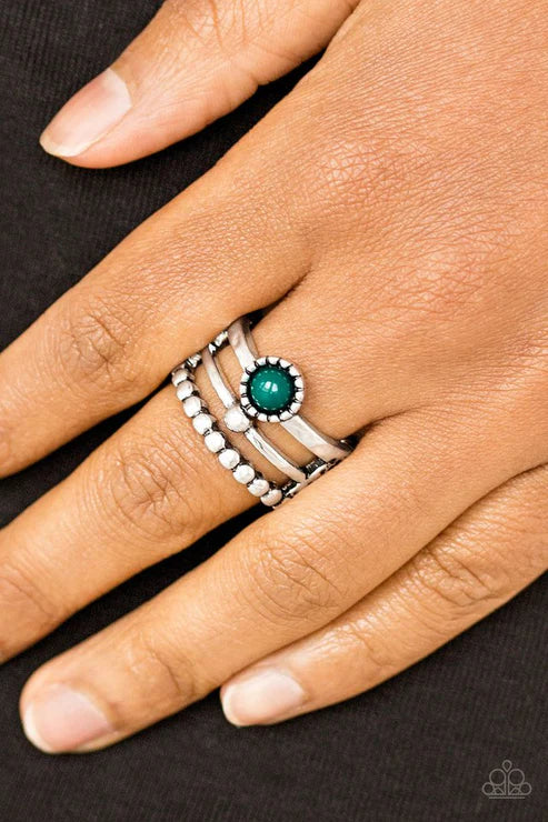 Summer Retreat - Green Dotted Hammered Stacked Ring R#5879