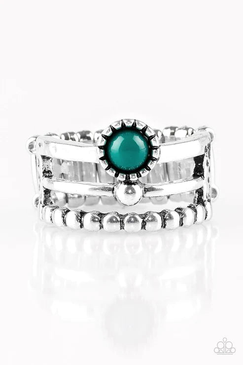 Summer Retreat - Green Dotted Hammered Stacked Ring R#5879