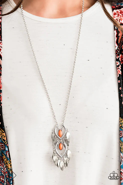 3-Piece Orange (Coral) Hammered Teardrop Tribal Fringe Set SET#6616