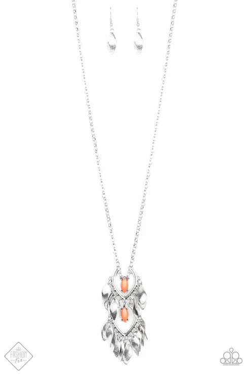3-Piece Orange (Coral) Hammered Teardrop Tribal Fringe Set SET#6616