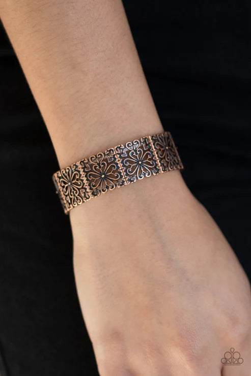 Summer Scandal - Copper Square 3D Filigree Bloom Bracelet B#3877