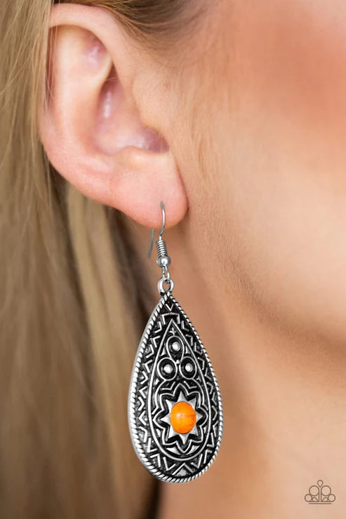 Summer Sol - Oversized Orange Stone Sunburst Teardrop Earrings E#2838