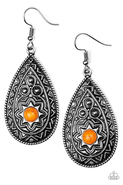 Summer Sol - Oversized Orange Stone Sunburst Teardrop Earrings E#2838