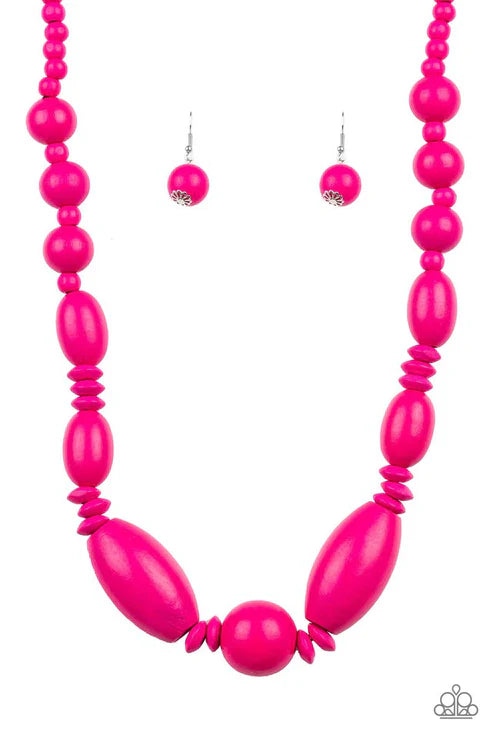 Summer Breezin - Oversized Pink Distressed Wood Accent Draped Necklace N#4824