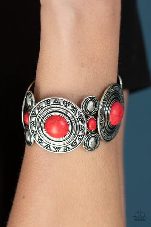 Sunny Salutations - Red Stone Sunburst Tribal Bracelet B#5316