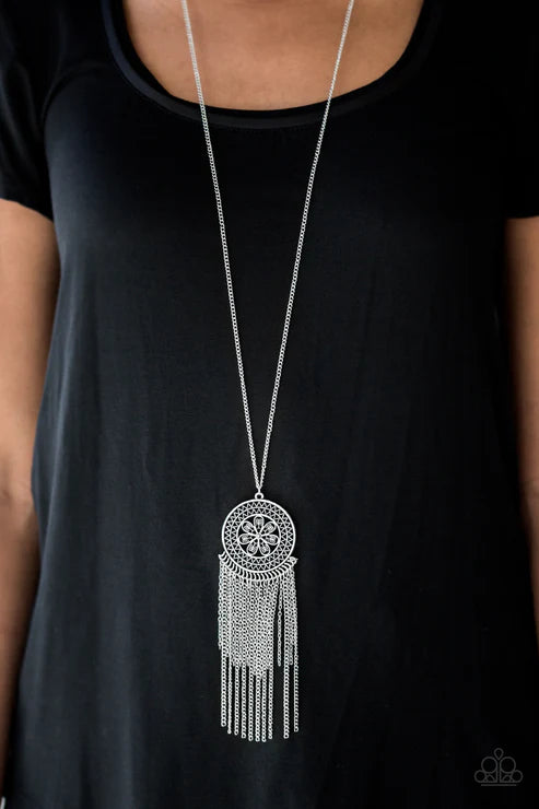 Sunny Sunflower - Silver Floral Fringe Necklace N#6538