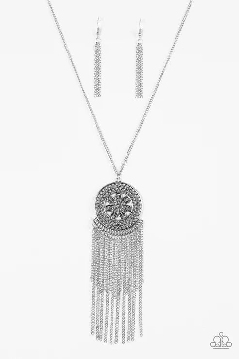 Sunny Sunflower - Silver Floral Fringe Necklace N#6538