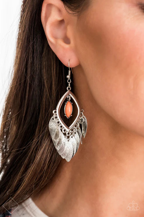 3-Piece Orange (Coral) Hammered Teardrop Tribal Fringe Set SET#6616