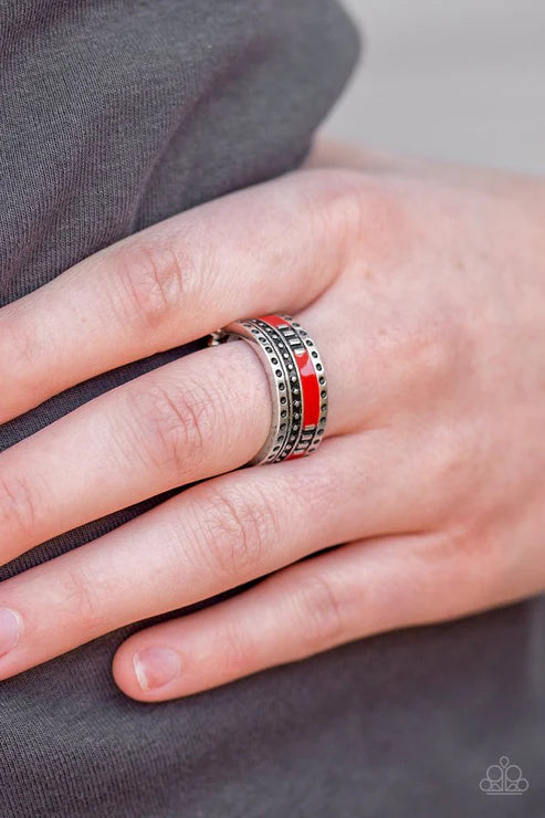 Super Summer - Red Textured Arc Accent Ring R#6445