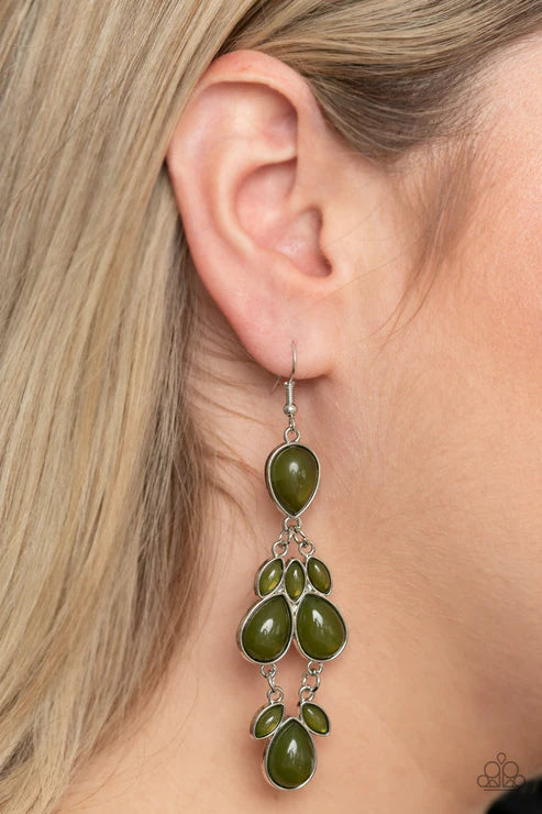 Superstar Social - Oversized Military Olive Green Glassy Marquise/Teardrop Earrings E#2991