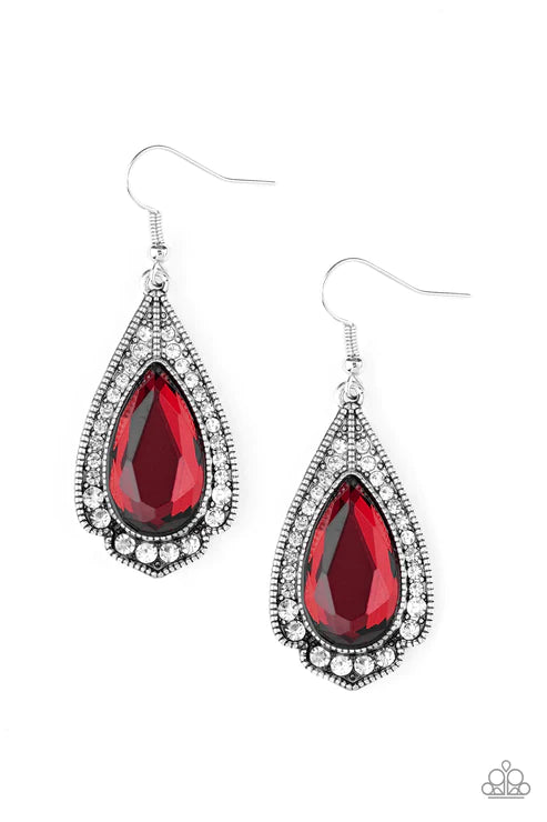 Superstar Stardom - Oversized Fiery Red Encrusted Spade Teardrop Earrings E#6065