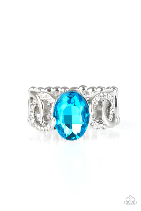 Supreme Bling - Blue Encrusted Frames Link Coalescing Airy Band Ring R#5483