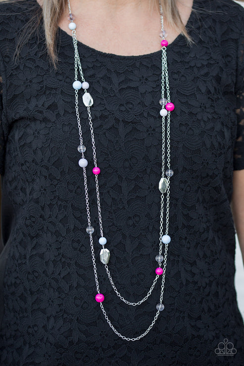 Take One For The GLEAM - Oversized Multi (Blue/Gray/Pink) Faceted Accent Necklace N#6140