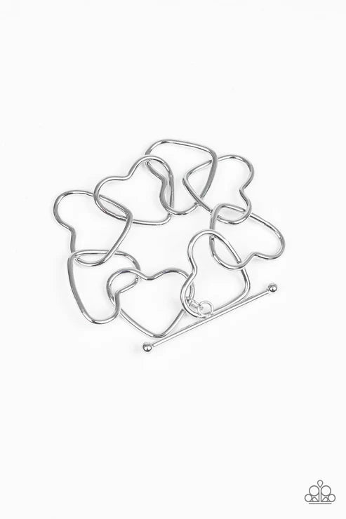 2-Piece Oversized Silver 3D Heart Silhouette Connected Tiffany Clasp Set SET#5212