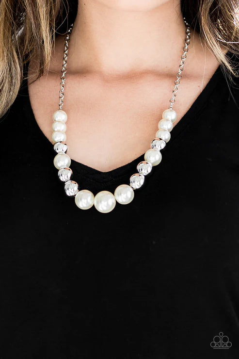 Take Note - Oversized White/Silver Pearl Drape Necklace N#7239