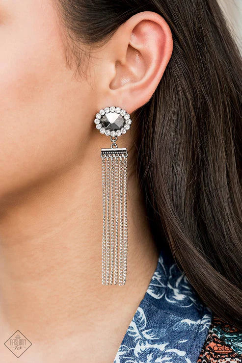Tassel Throwback - White Encrusted Stream Tassel Earrings E#6252