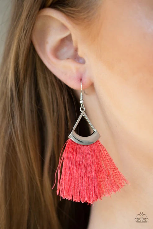 Tassel Tuesdays - Orange (Coral) Triangular Flared Tassel Fringe Earrings E#174