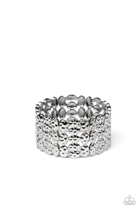 Tectonic Texture - Oversized Black Asymmetrical Oval/Rectangular Hammered Coalesce Textured Bracelet B#4365