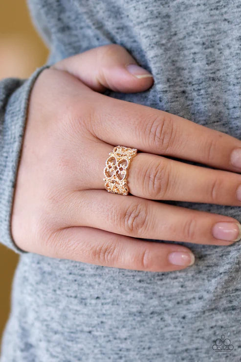 Tell Me How You Really FRILL - Rose Gold Dotted Whirl Filigree Ring R#4235