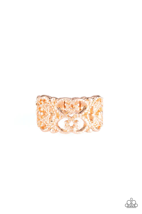 Tell Me How You Really FRILL - Rose Gold Dotted Whirl Filigree Ring R#4235