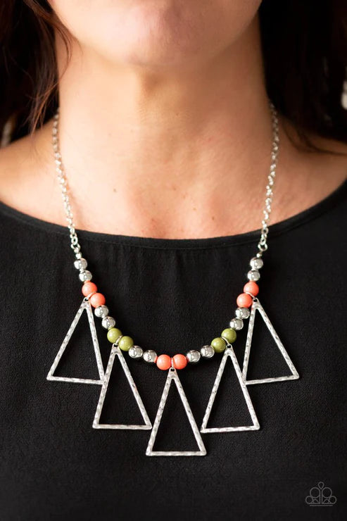 Terra Nouveau - Multi (Living Coral/Zesty Pepper Stem) Triangular Hammered Fringe Necklace N#2920