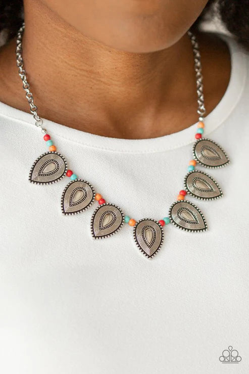 Terra Trailblazer - Multi (Red/Orange/Blue) Teardrop Tribal Necklace N#6505