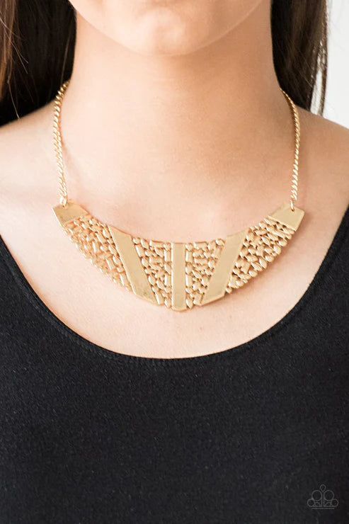 Terra Trailbreaker - Gold Striking Textured Crescent Necklace N#3426