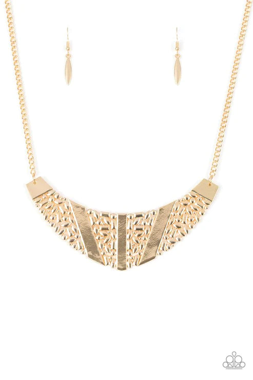 Terra Trailbreaker - Gold Striking Textured Crescent Necklace N#3426