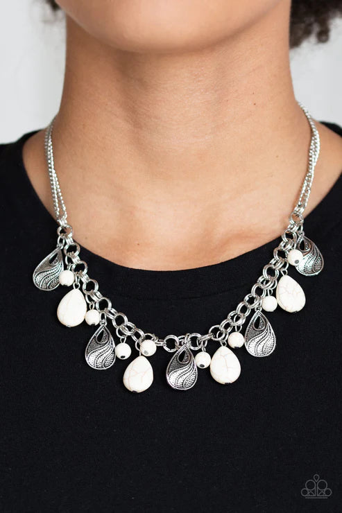 Terra Tranquility - White Round/Teardrop Double-Link Stone Fringe Necklace N#5352