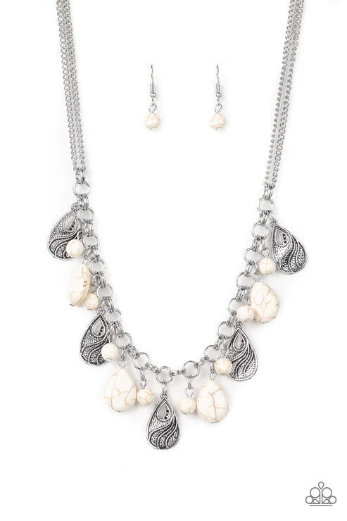 Terra Tranquility - White Round/Teardrop Double-Link Stone Fringe Necklace N#5352