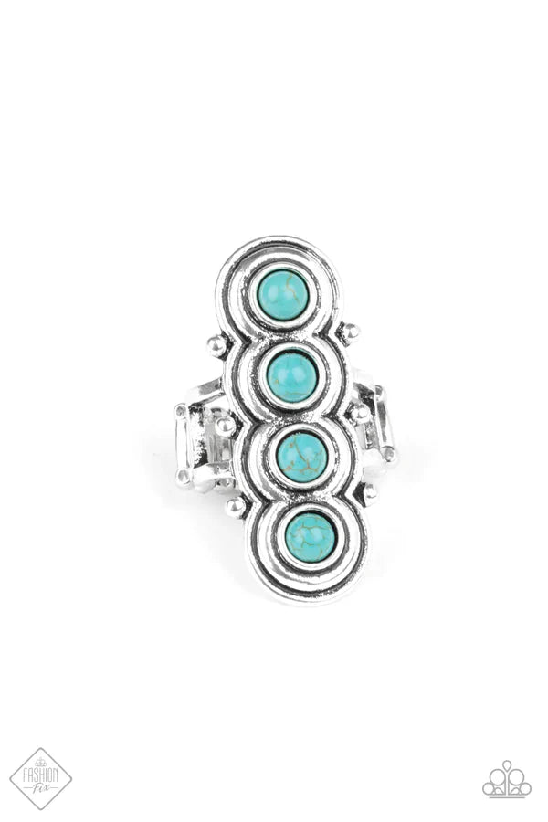 Terra Trinket - Oversized Blue Antiqued Circular Climb Stone Ring R#6890