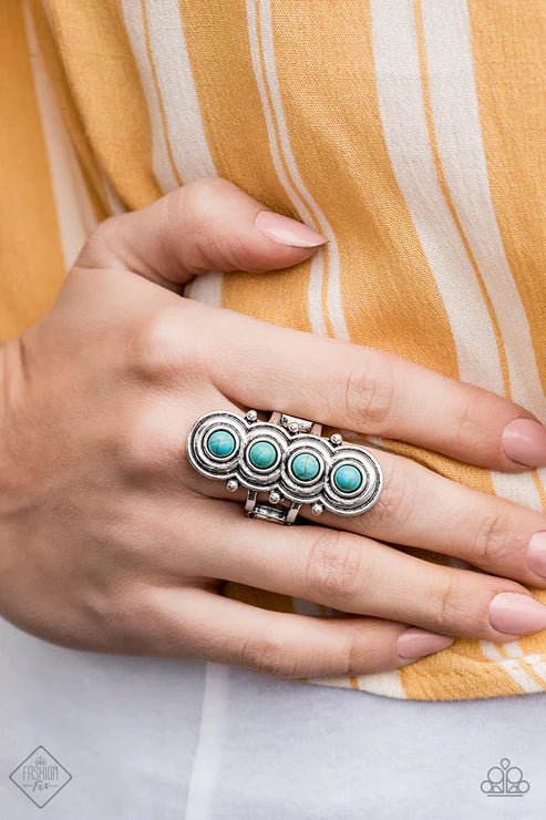 Terra Trinket - Oversized Blue Antiqued Circular Climb Stone Ring R#6890