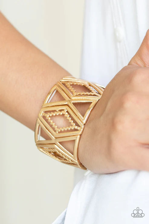 Textile Tango - Metallic Gold Abstract Textile Tribal Bracelet B#3485