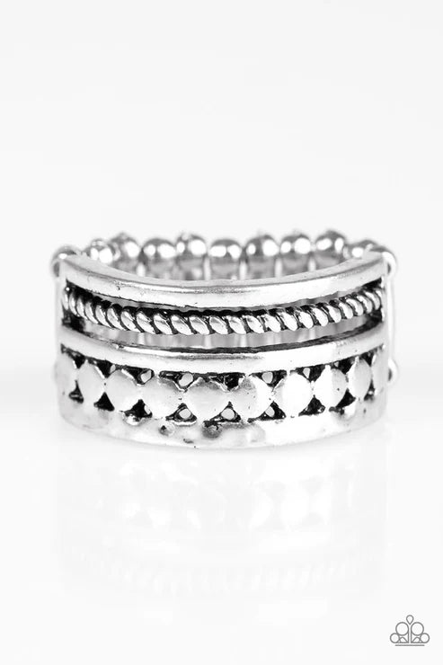 Textile Tease - Silver Arc Rope Texture Tribal Ring R#6432