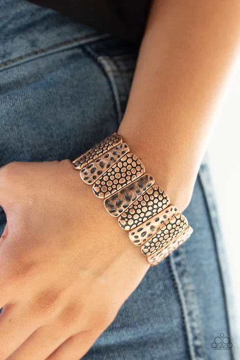 Texture Takedown - Oversized Copper Antiqued Hammered/Embossed Asymmetrical Bracelet B#4659